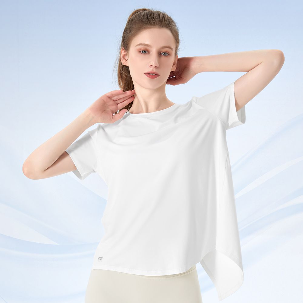 速涼絲感燕尾開岔短袖罩衫-雲朵白