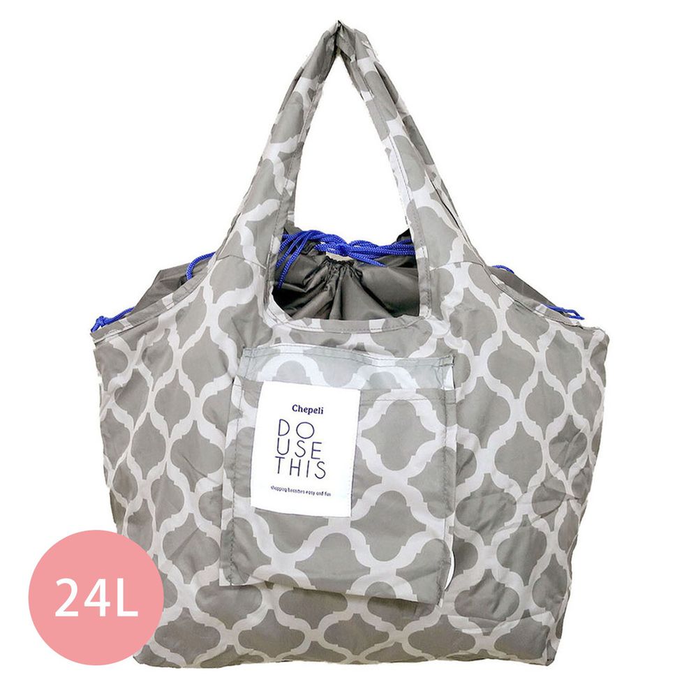 日本 Chepeli - 超大容量保冷購物袋(可折疊收納)-歐式磁磚-灰-24L/耐重15kg