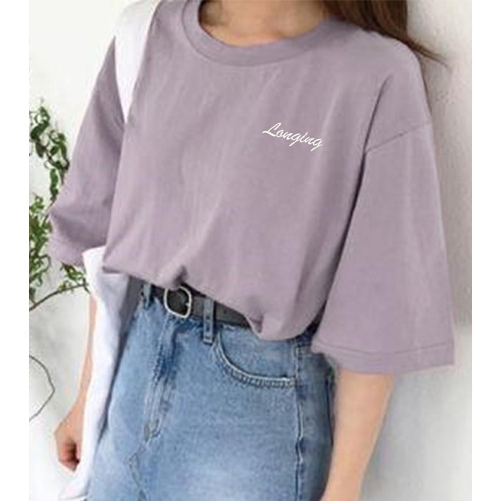 美式簡約刺繡logo寬版T恤-紫羅蘭 (F)