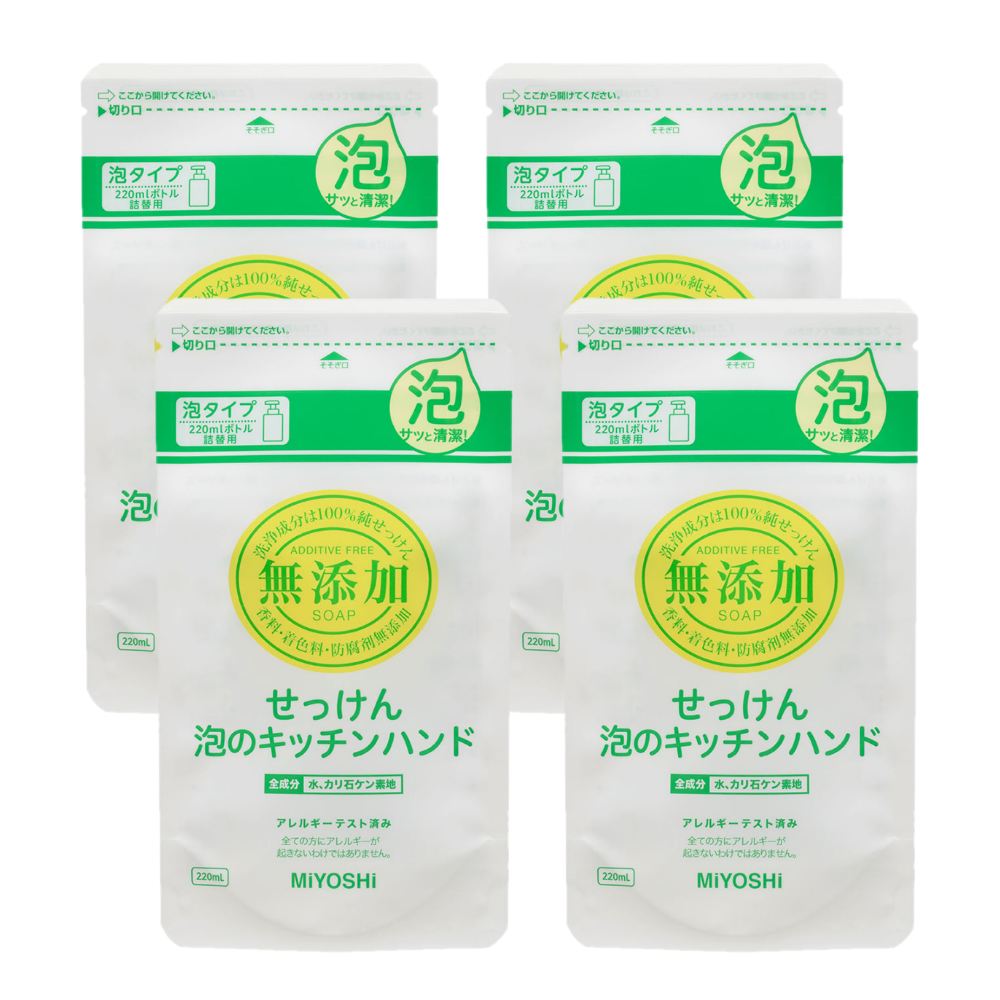 日本 MIYOSHI 無添加 - 【4入組】無添加泡沫家事後洗手乳補充包