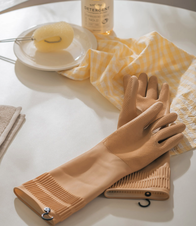 理理 liil - 韓國DECO VIEW 質感乳膠廚房手套-奶茶棕 (全長36cm、手掌圍21cm)