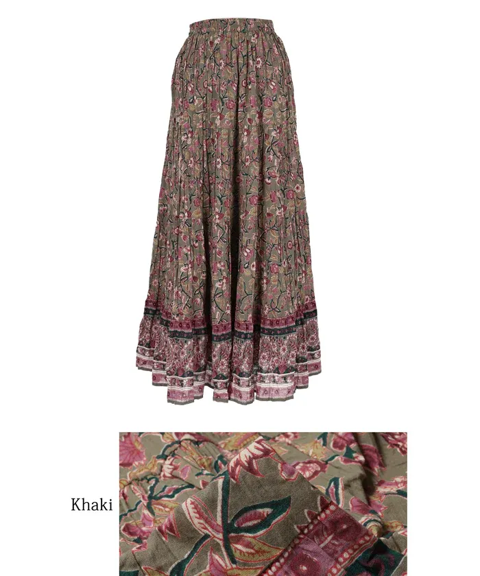 日本 COCA - 100%棉 春日優雅碎花長裙-大人-軍綠x粉紫