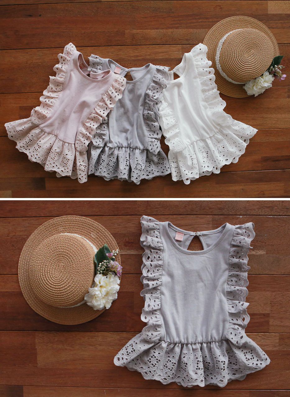 韓國 PuellaFLO - 鏤空荷葉無袖上衣-灰藍