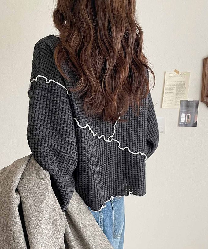 日本 Classical Elf - 2way華夫格木耳捲邊浪漫長袖上衣-白