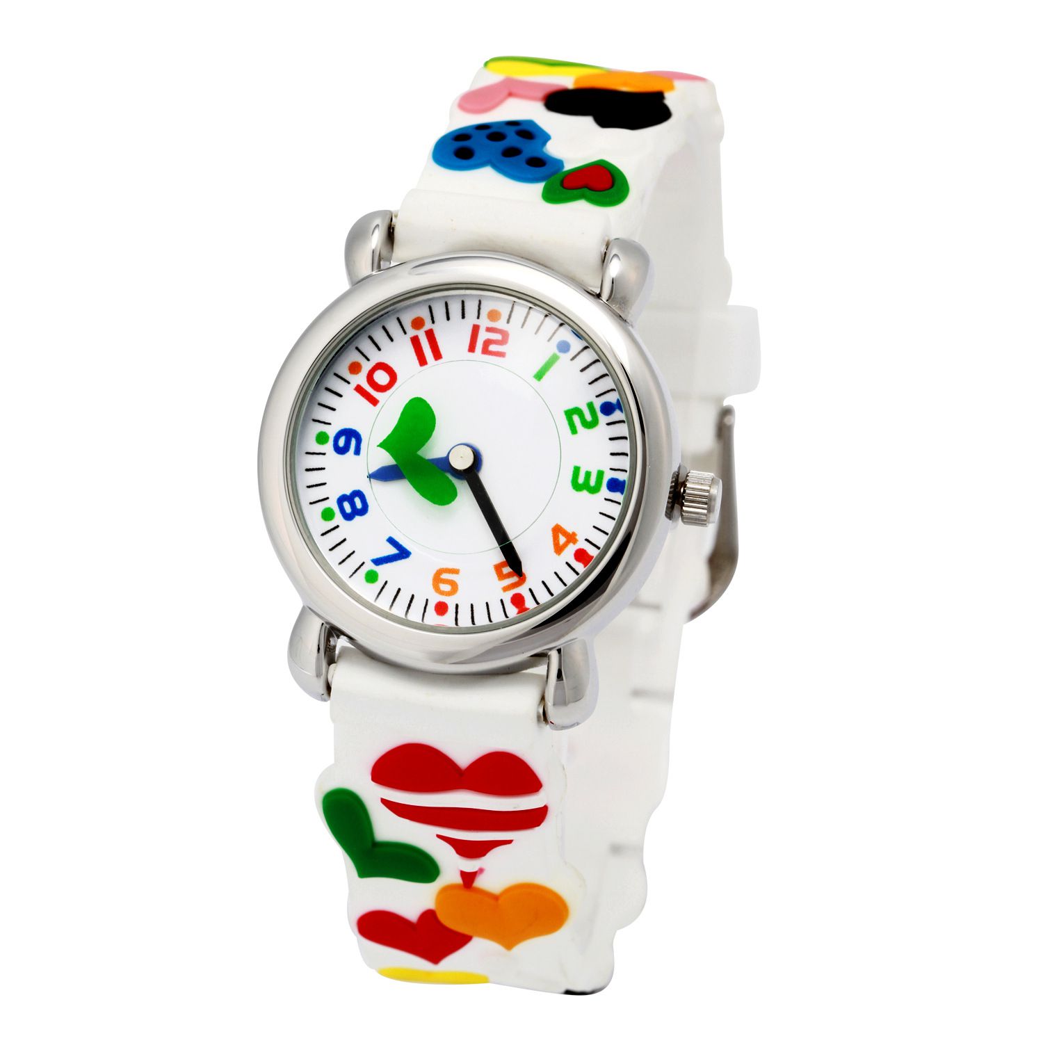 3D立體卡通兒童手錶-經典小圓錶-白色大愛心