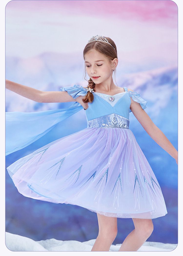 公主系列造型連身裙/萬聖節-卡通人物艾莎-紫色