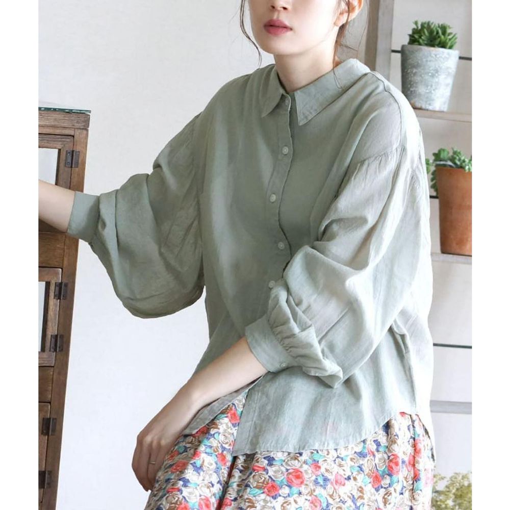 日本 zootie - 純棉輕薄寬鬆長袖襯衫/外套-薄荷