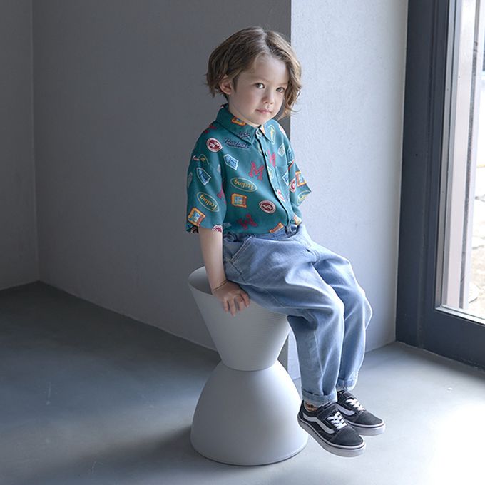 日本 b-ROOM - 滿版時髦印花休閒襯衫-衝浪-炭黑