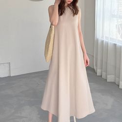 日本 GRL - 纖細紋理休閒感傘狀無袖洋裝-白 (F)