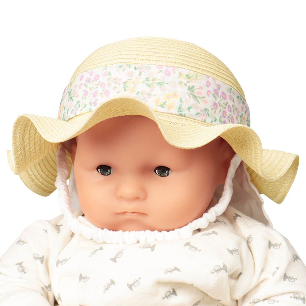 嬰幼兒波浪邊帽-可洗可折疊附防曬遮陽布-象牙白色