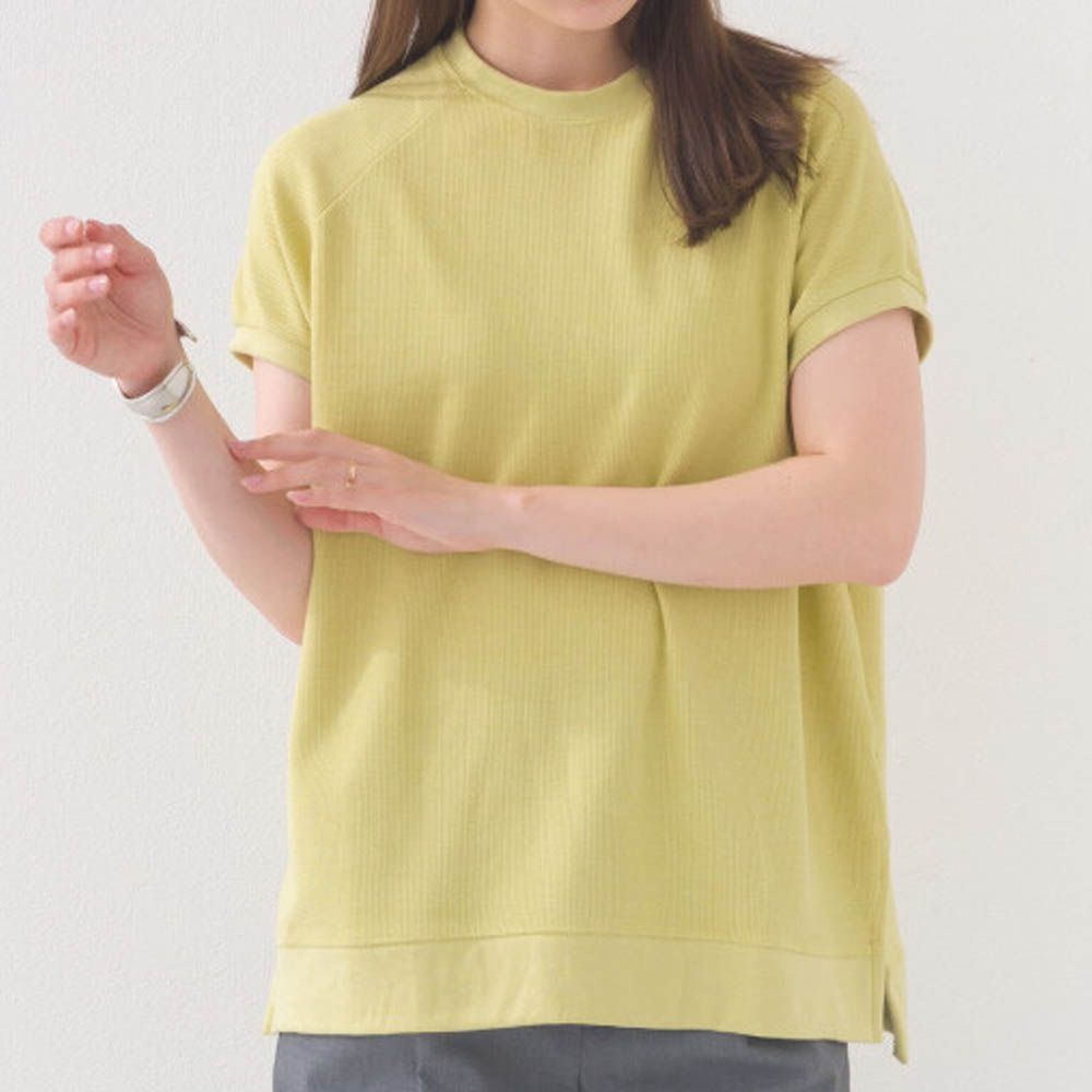 接觸冷感 側開叉休閒短袖上衣-淺黃