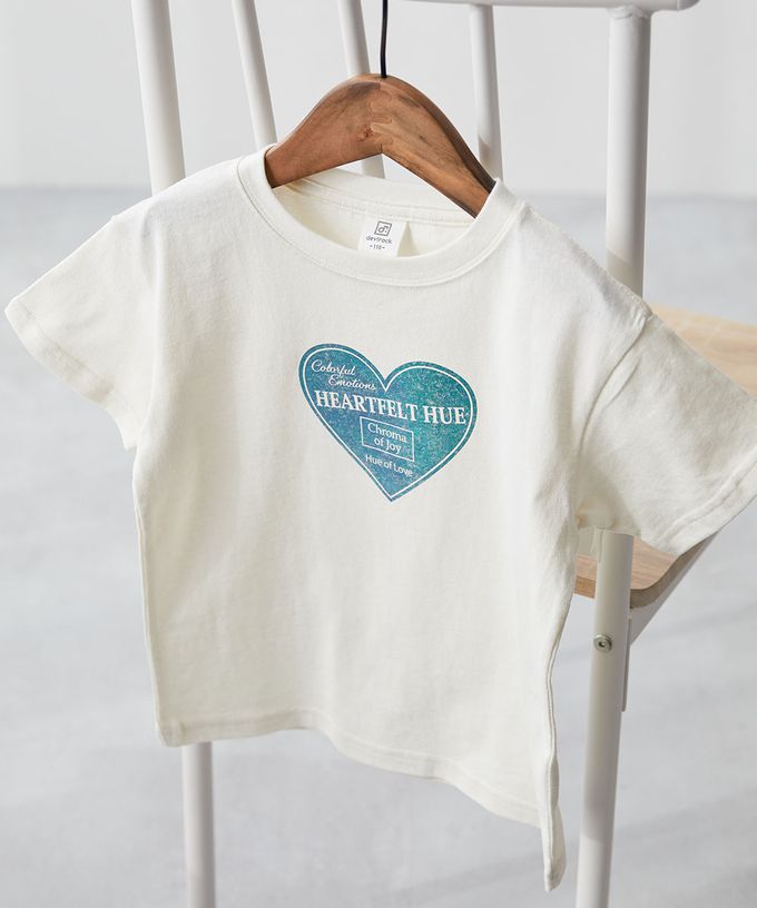 日本 devirock - 100%棉 閃亮金屬印花短袖上衣-愛心文字-黑