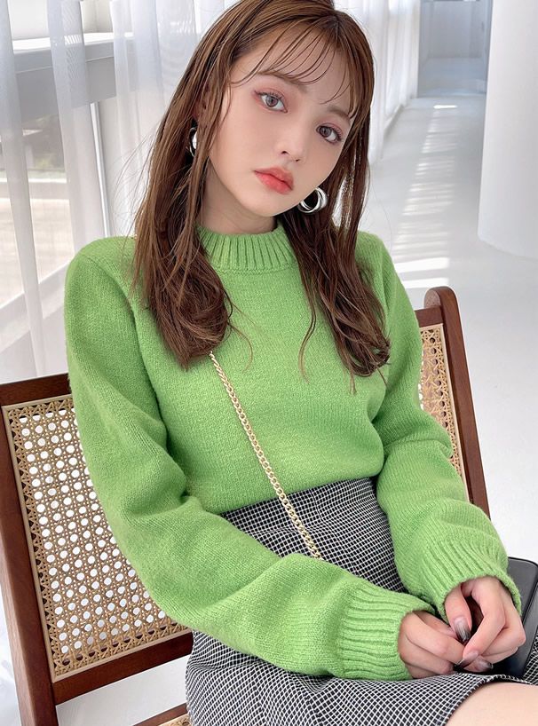 日本 GRL - 短版簡約圓領針織毛衣-淺灰 (F)