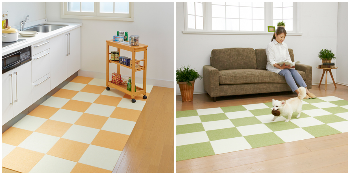 日本 SANKO - 可機洗重複黏貼式輕薄地毯-漸層色-杏色系 (30×30cmx厚3mm)-8枚入