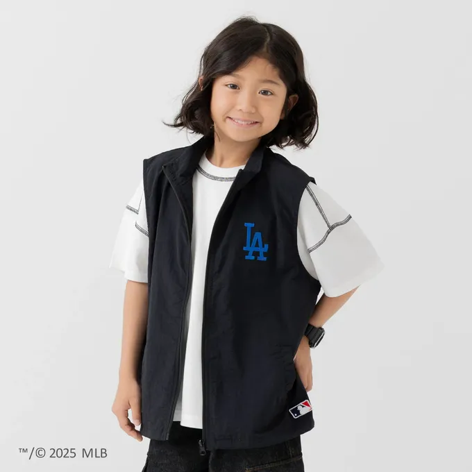 日本 Chil2 - MLB聯名 刺繡輕量尼龍背心-洛杉磯道奇-黑