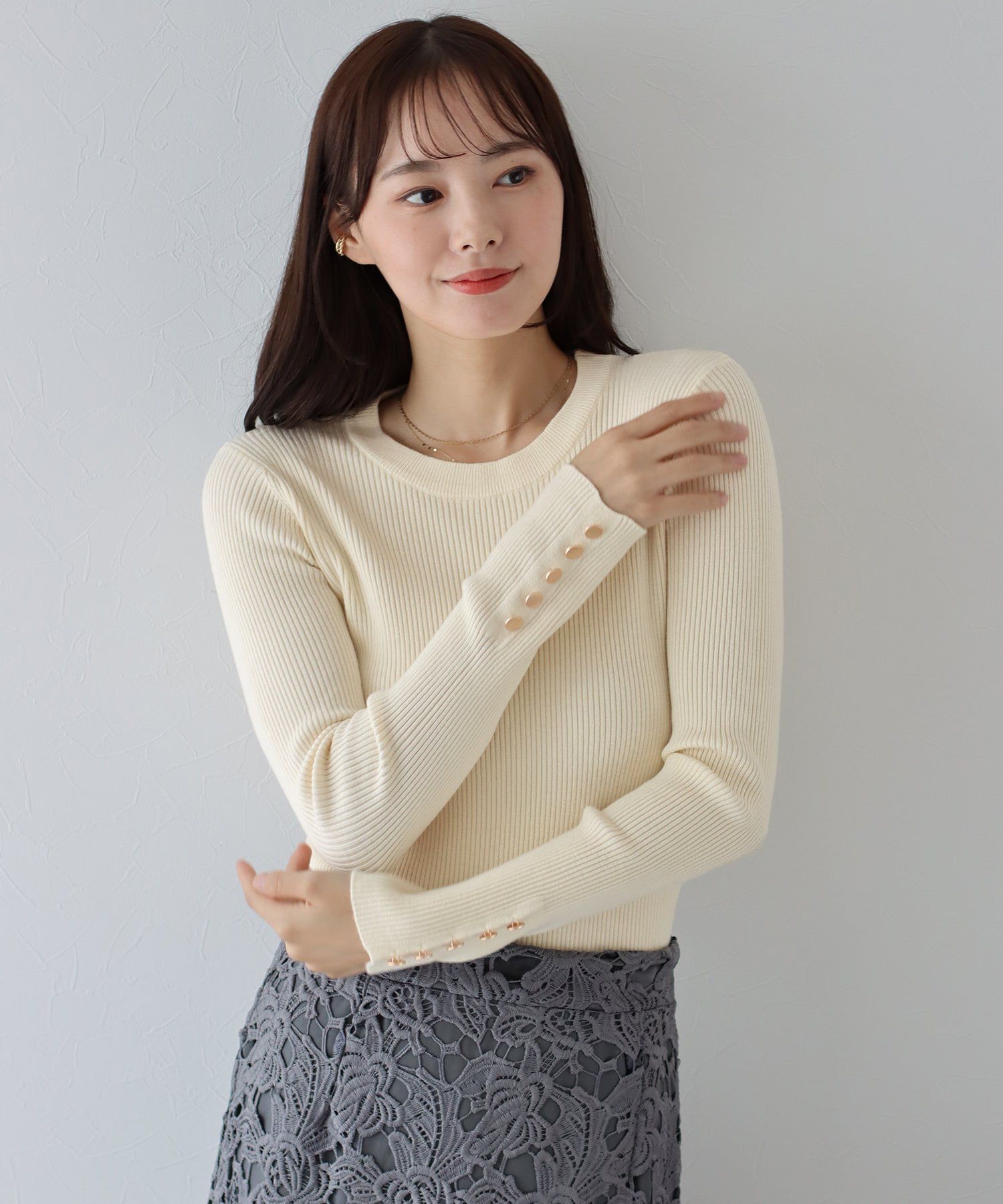 日本 BLUE EAST - 時尚金釦羅紋針織上衣-墨綠