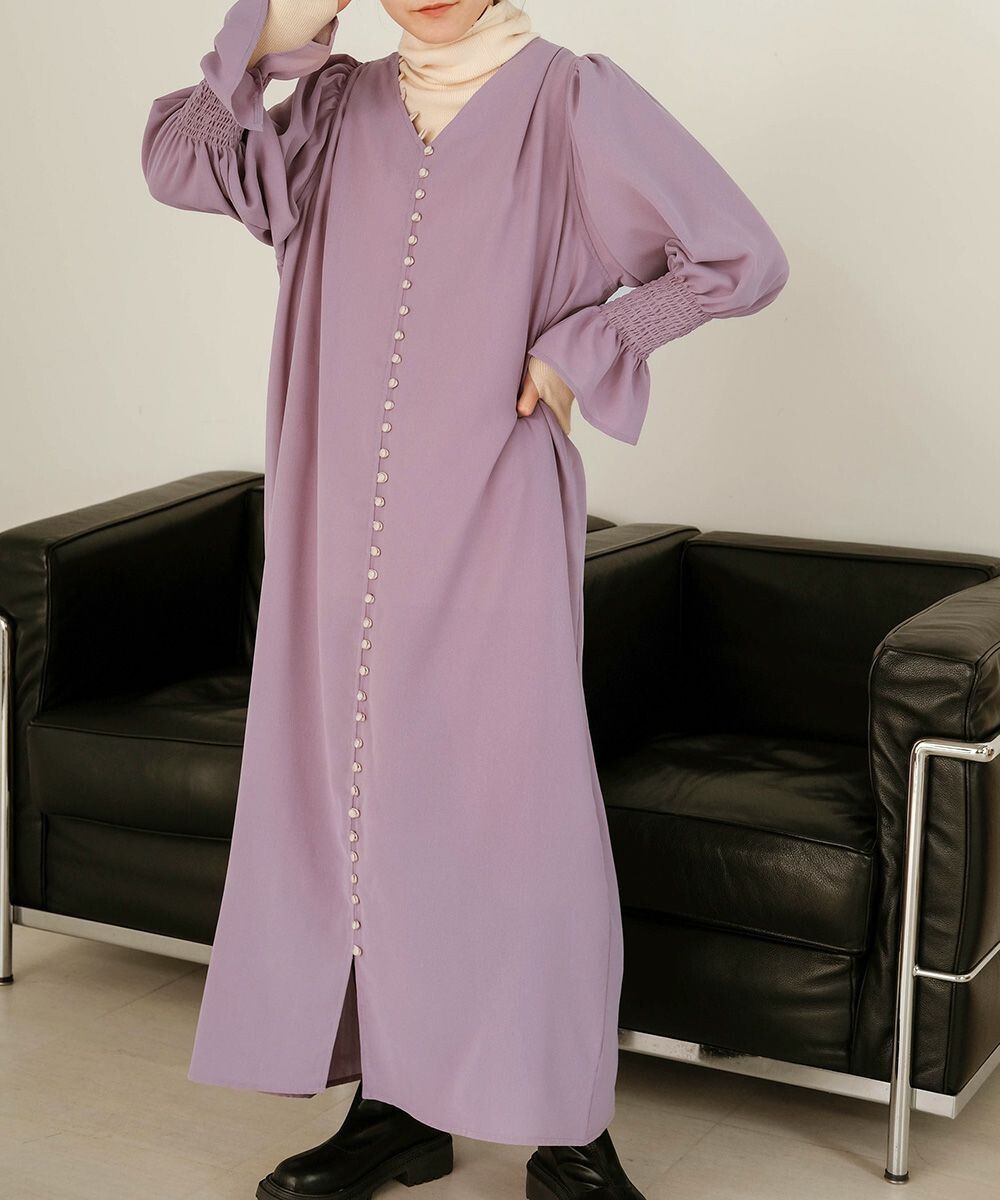 日本 Bab - 歐風垂墜感糖果袖洋裝-薰衣草