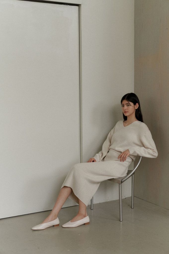 韓國女裝連線 - 彈性混羊毛坑條中長裙-灰 (FREE)