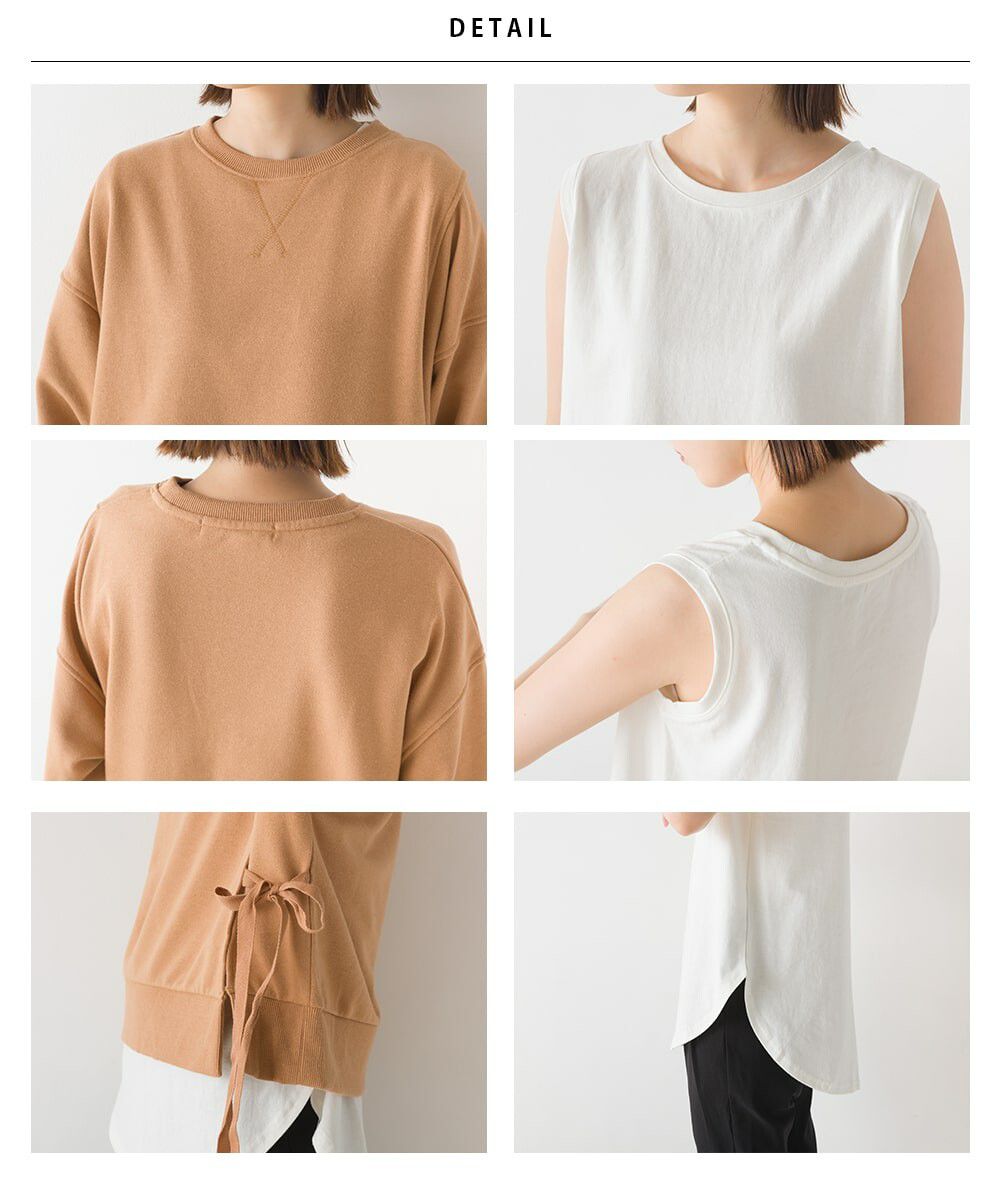 日本 OMNES - 100%棉 側綁帶百搭大學T-黑