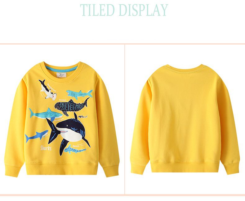 Jumping meters - 夜光圓領棉質長袖上衣/大學T-深海鯊魚-黃色