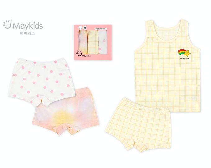 韓國 Maykids - (3入組)女寶無螢光棉親膚四角褲-暈染-粉X黃X白