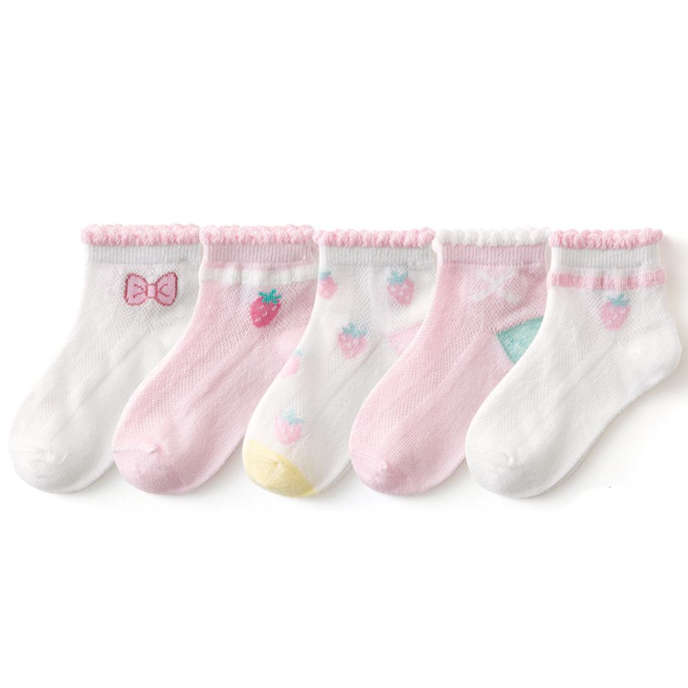 腳ㄚ子 - 幼/兒童透氣網眼襪 童襪 襪子 棉襪 兒童襪-草莓蜜糖