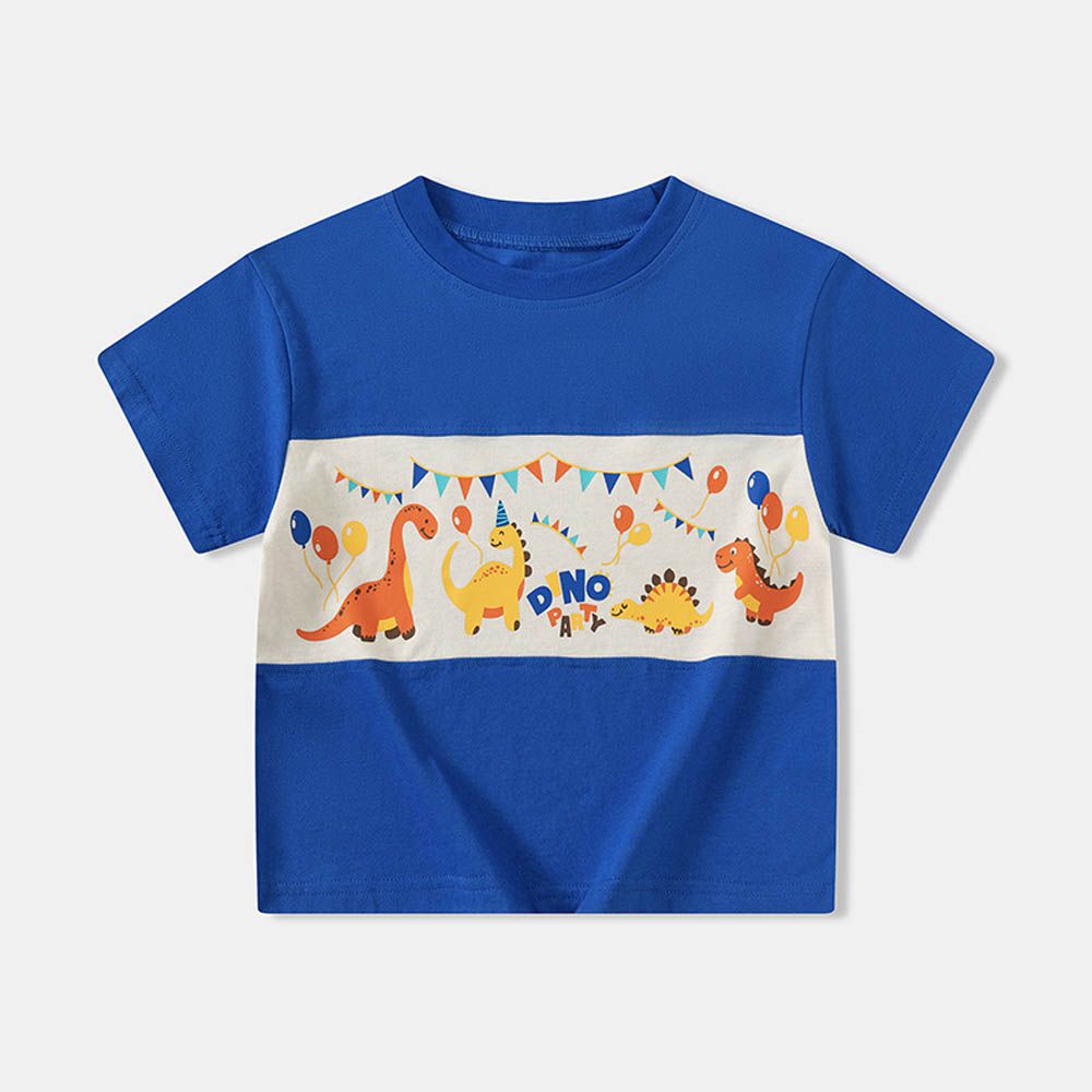 純棉短袖上衣-恐龍派對-寶藍