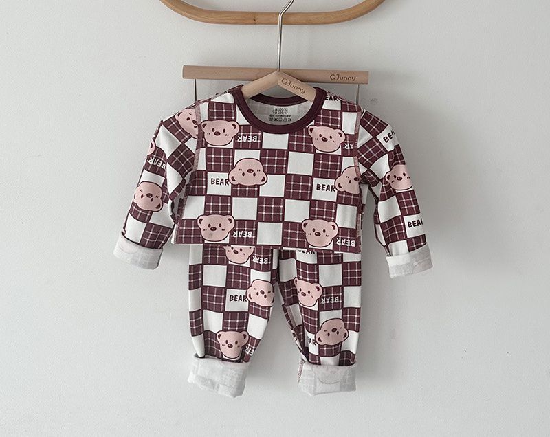 棉質圓領長袖家居服套裝-鱷魚-灰色