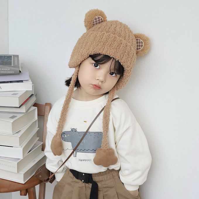 Love, Charlotte - 可愛焦糖色小熊珊瑚絨保暖帽 (頭圍:50~52cm (3歲+))