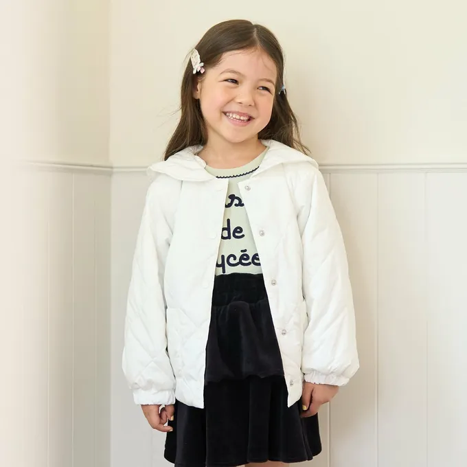 日本 Lycee mine - 可機洗 水手領絎縫鋪棉外套(領可拆)-深灰棕