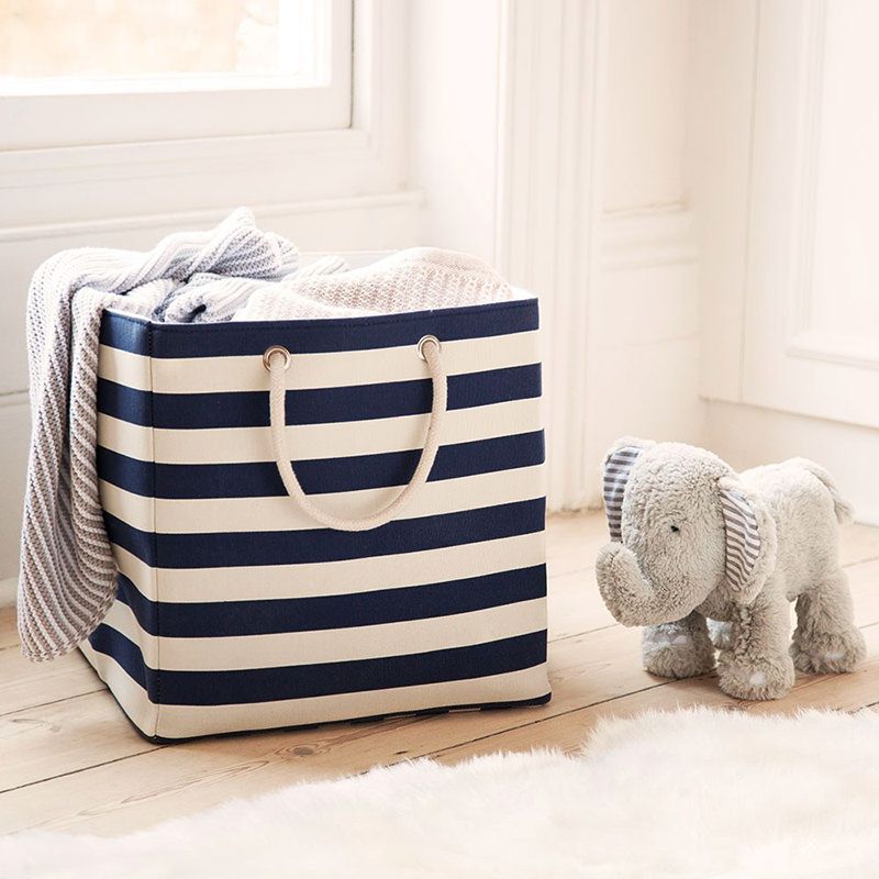 英國 JoJo Maman BeBe - 多用途玩具藍/洗衣籃-藍白條紋