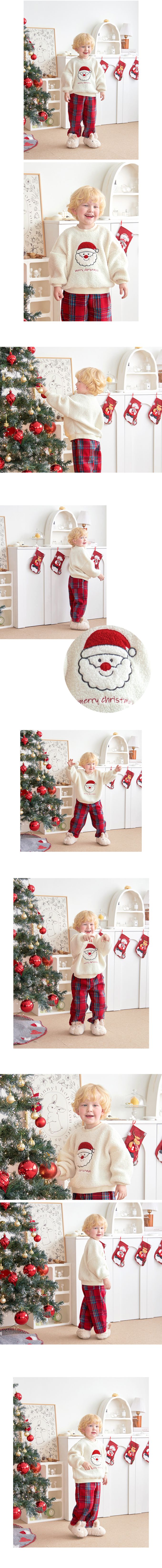 韓國 WALTON kids - Q版聖誕老人羊羔絨上衣-米白