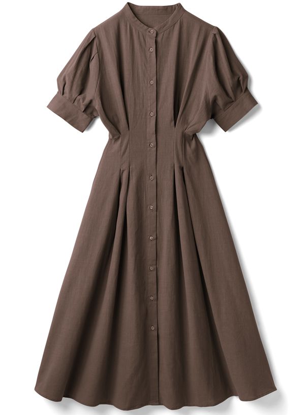 日本 GRL - 文藝氣息泡泡袖排釦洋裝-深藍