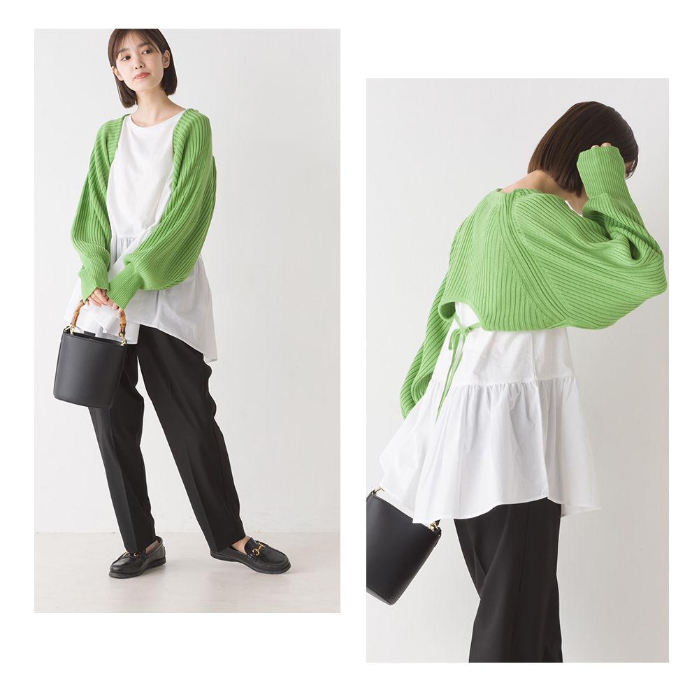 日本 OMNES - 羅紋後綁帶短版針織外套-經典黑