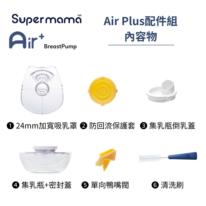 Supermama - Air Plus 電動吸乳器配件組-24mm【加寬版】吸乳罩