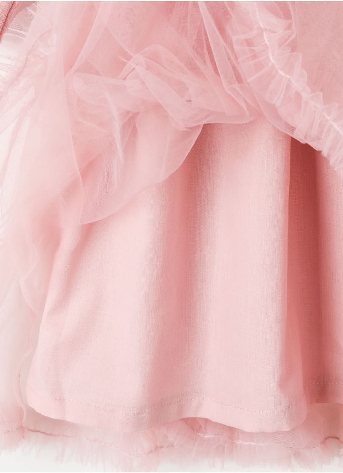 韓國 OZKIZ - 天鵝絨亮片點綴公主網紗洋裝-粉