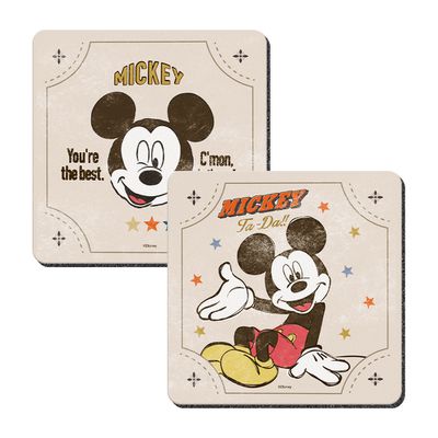 收納王妃 - 迪士尼 Disney 復古系列【我是米奇】珪藻土軟式吸水杯墊 吸水墊 二入組 台灣製造10x10x0.5cm