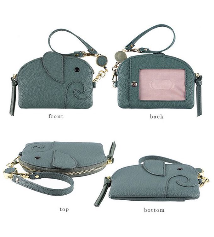 日本 LIZDAYS - 童趣大象附拉繩零錢/鑰匙包-深綠