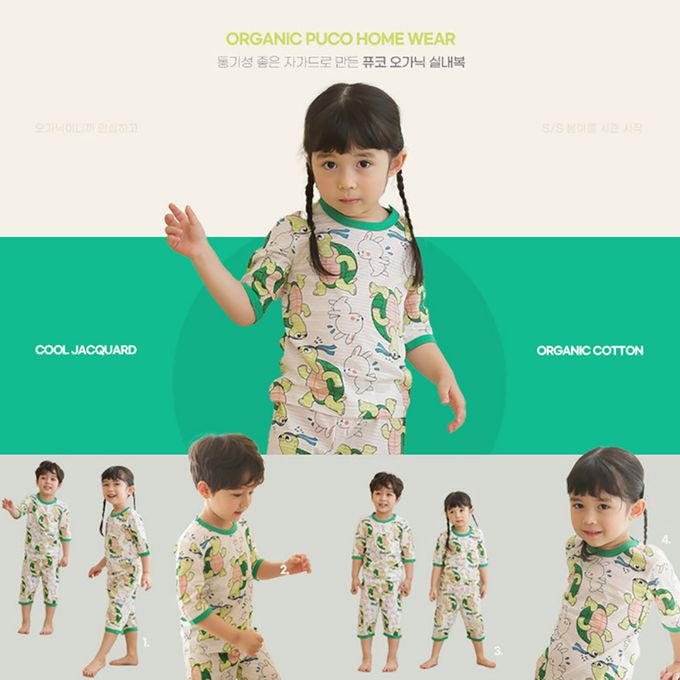 正韓 Puco - 超優質嬰幼兒/兒童七分袖100% 有機純棉家居服/睡衣-龜兔賽跑