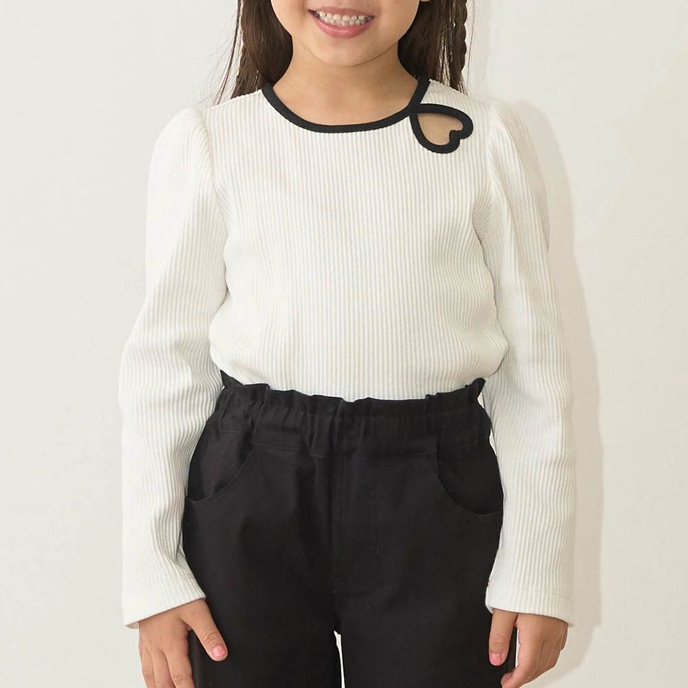 愛心鏤空羅紋長袖上衣-白