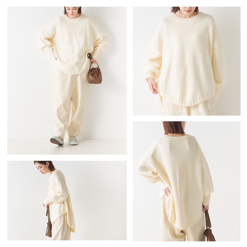 日本 OMNES - 羊毛混前短後長百搭毛衣-米杏