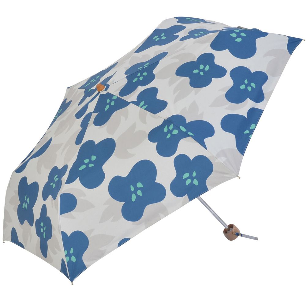 日本 nifty colors - 抗UV輕量 晴雨兩用折疊傘(遮光遮熱款)-北歐花意-藍 (直徑90cm/211g)-99.9%