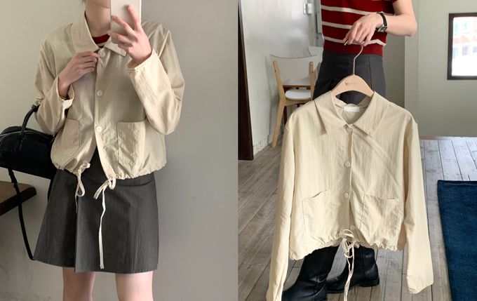 韓國 98doci - 短版綁帶排扣襯衫外套-白