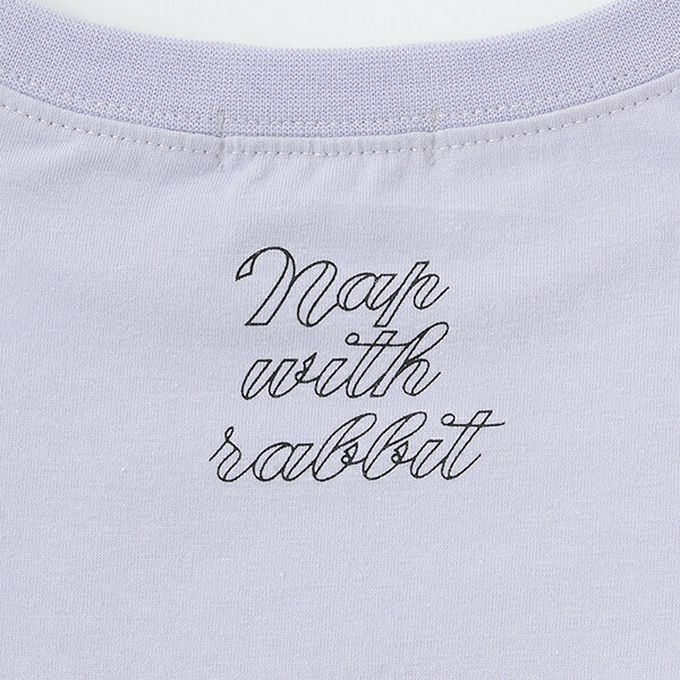 日本 Lycee mine - 夢幻印花荷葉縮口長袖上衣-優雅兔兔-粉紫