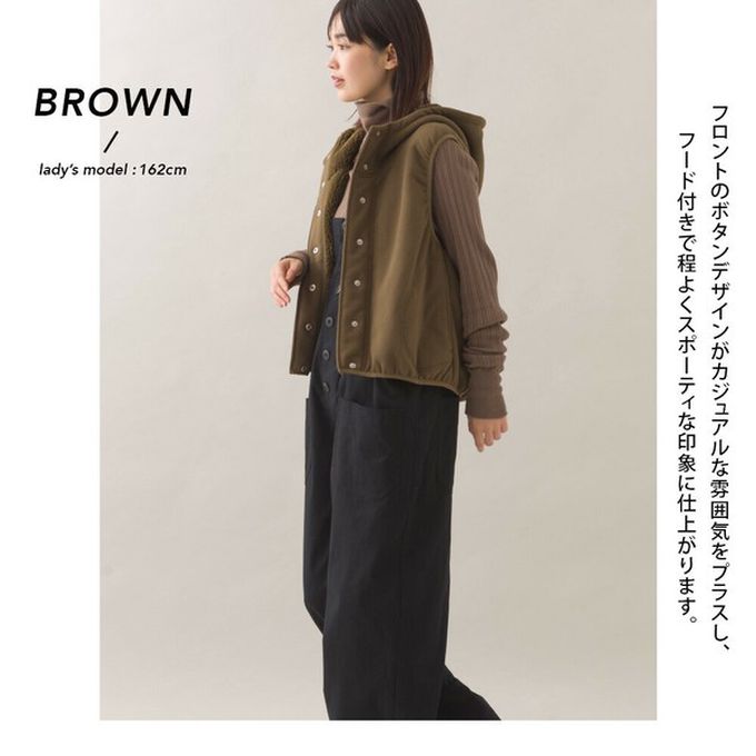 日本 OMNES - 裏起毛保暖短版運動風連帽背心-深灰