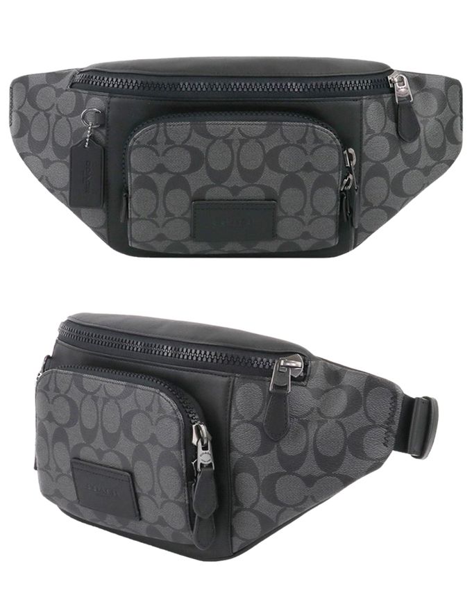 COACH - 滿版logo皮革腰包 (黑灰)