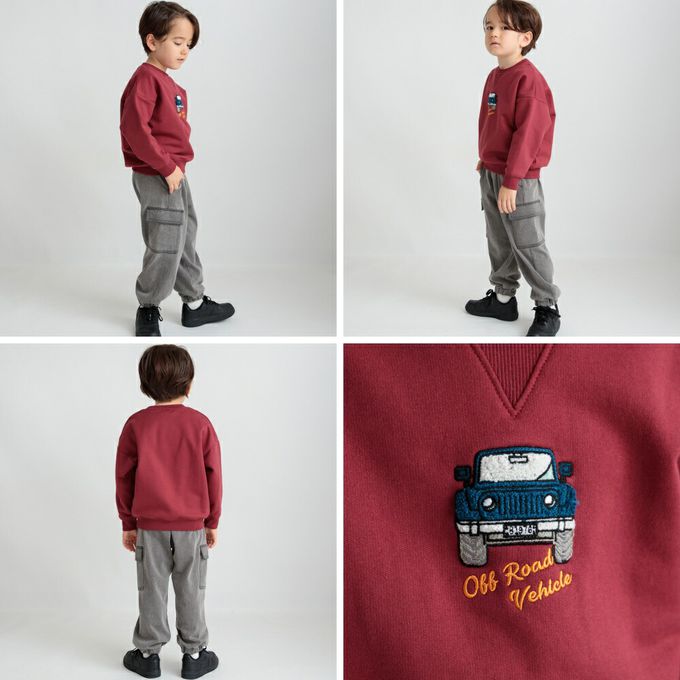 日本 BRANSHES - 吉普車刺繡裏毛長袖上衣-藍