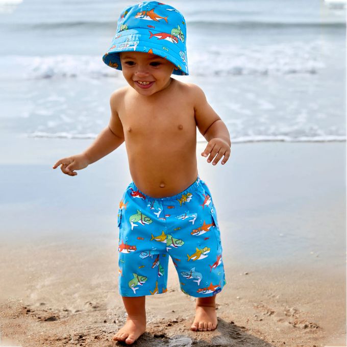 英國 JoJo Maman BeBe - 嬰幼兒/兒童長版泳褲-鯊魚家族