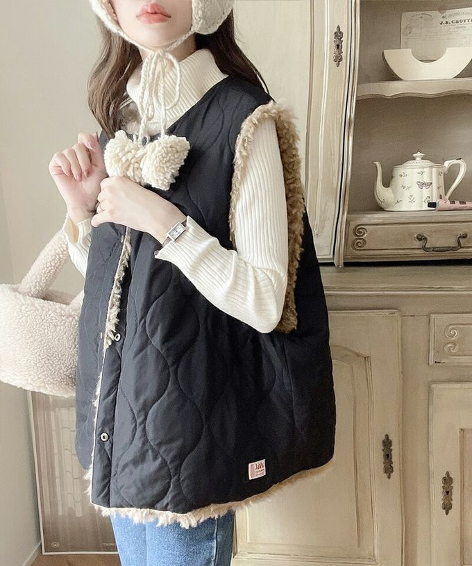 日本 Classical Elf - 雙面穿時尚泰迪熊毛絨背心-軍綠