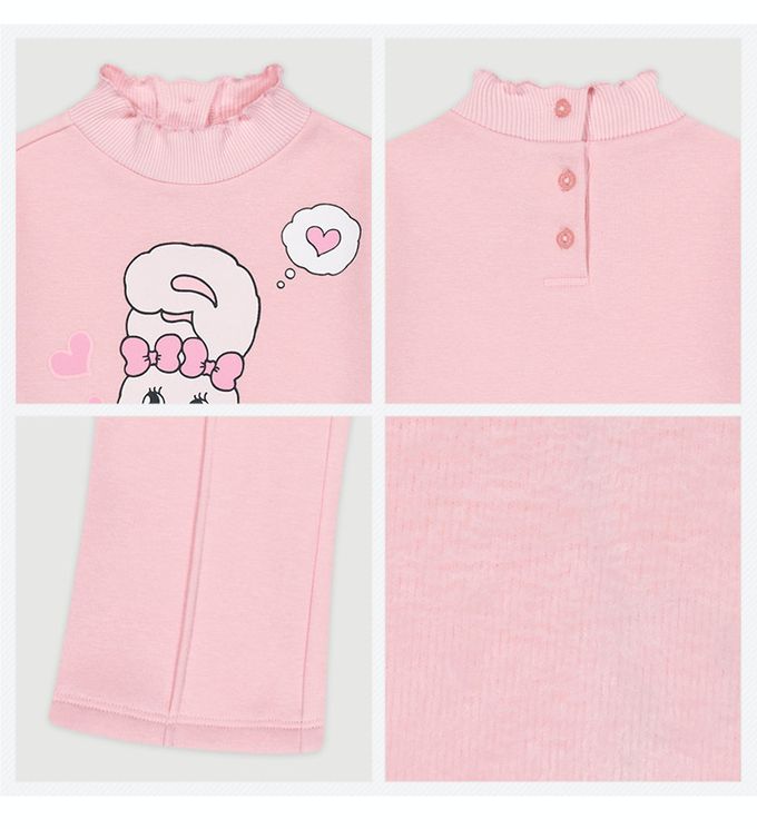 韓國 milk mile - (聯名款)天使兔兔內刷毛長袖套裝-粉